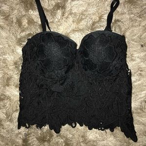 Black  Floral pattern  corset  top